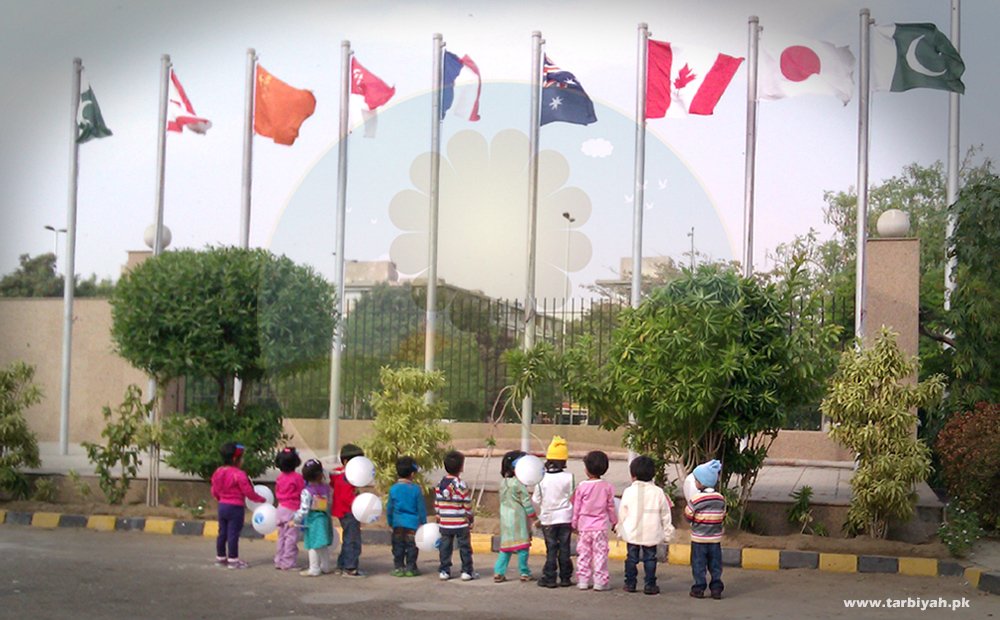 Kids standing with flags